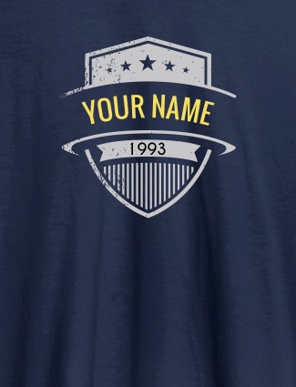 Shield Design with Text and Year On Navy Blue Color Customized Tshirt for Men