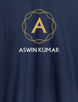 Wave Design with Initial and Your Name On Navy Blue Color Customized Tshirt for Men