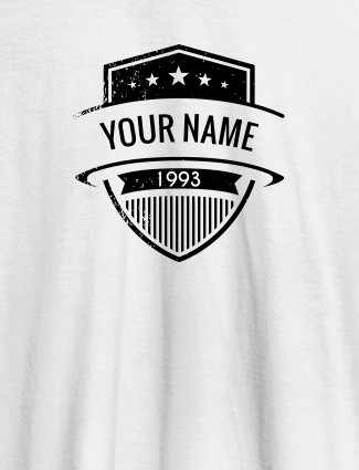 Shield Design with Text and Year On White Color Customized Tshirt for Men