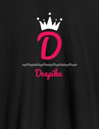 Queen with Initial and Name On Black Color T-shirts For Women with Name, Text and Photo Queen with Initial and Name On Black Color T-shirts For Women with Name, Text and Photo