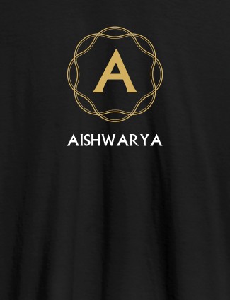 Wave Design with Initial and Your Name On Black Color T-shirts For Women with Name, Text and Photo Wave Design with Initial and Your Name On Black Color T-shirts For Women with Name, Text and Photo