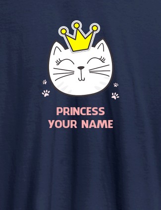 Princess Cat Personalised Womens T Shirt With Name Navy Blue Color