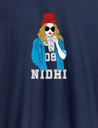 Funky Sunglasses Personalised Womens T Shirt Navy Blue Color