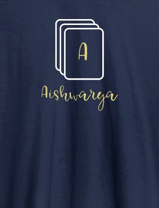 Playing Cards with Initial and Name On Navy Blue Color Personalized Women Tees