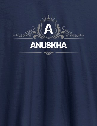 Shield Design with Initial and Text On Navy Blue Color Customized Womens T-Shirt