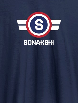 Your Initial in Round Wings Design On Navy Blue Color Personalized Women Tees