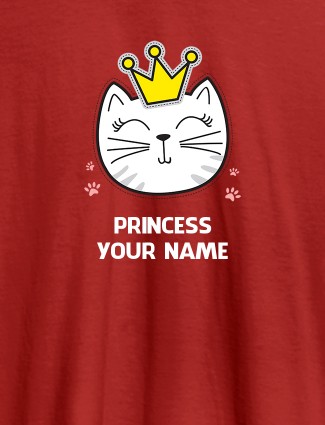 Princess Cat Personalised Womens T Shirt With Name Red Color