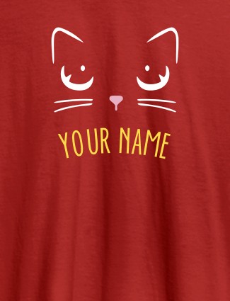 Cat Art Design Personalised Womens T Shirt With Name Red Color
