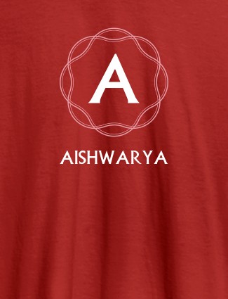 Wave Design with Initial and Your Name On Red Color T-shirts For Women with Name, Text and Photo