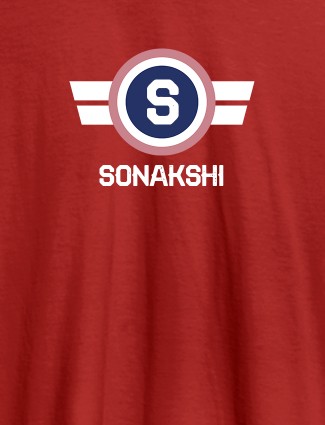 Your Initial in Round Wings Design On Red Color Personalized Women Tees