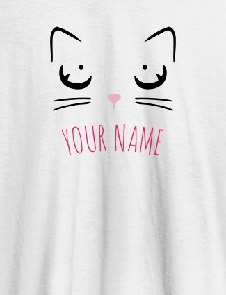 Cat Art Design Personalised Womens T Shirt With Name White Color Cat Art Design Personalised Womens T Shirt With Name White Color