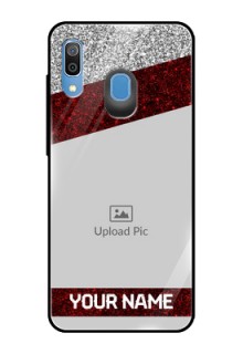 Samsung Galaxy A20 Personalized Glass Phone Case  - Image Holder with Glitter Strip Design