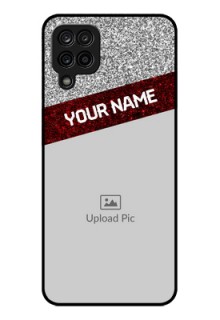 Galaxy F12 Personalized Glass Phone Case - Image Holder with Glitter Strip Design