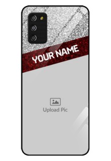 Galaxy M02s Personalized Glass Phone Case  - Image Holder with Glitter Strip Design
