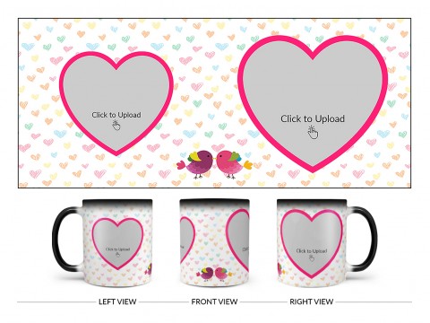 Love Symbol Pattern Background With 2 Heart Shape Pic Upload Upload Design On Magic Black Mug Love Symbol Pattern Background With 2 Heart Shape Pic Upload Upload Design On Magic Black Mug