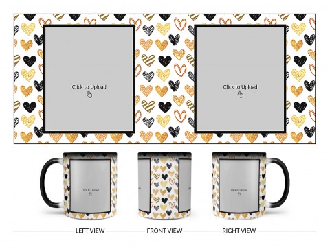 Love Symbols Pattern Background With Couple Of Pic Upload Upload Design On Magic Black Mug Love Symbols Pattern Background With Couple Of Pic Upload Upload Design On Magic Black Mug