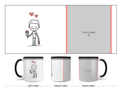 Boy Holding Roses Design On Magic Black Mug Boy Holding Roses Design On Magic Black Mug