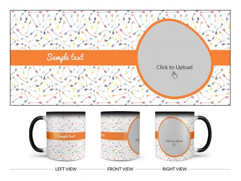 Multiple Arrows Pattern Background With Oval Shape Pic Upload Design On Magic Black Mug Multiple Arrows Pattern Background With Oval Shape Pic Upload Design On Magic Black Mug