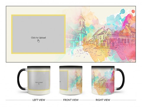 Artistic City Painting Background Design On Magic Black Mug Artistic City Painting Background Design On Magic Black Mug