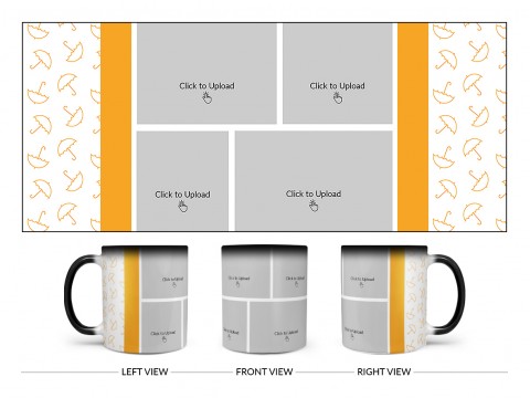 Orange Colour Umbrella Pattern Background With 4 Pic Upload Upload Design On Magic Black Mug Orange Colour Umbrella Pattern Background With 4 Pic Upload Upload Design On Magic Black Mug