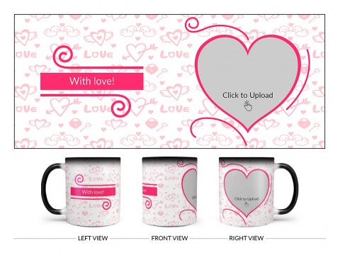 Love Pattern Background With Pink Heart Design On Magic Black Mug Love Pattern Background With Pink Heart Design On Magic Black Mug