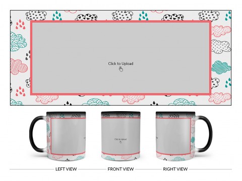 Clouds And Rain Drops Background With Large Single Pic Upload Design On Magic Black Mug Clouds And Rain Drops Background With Large Single Pic Upload Design On Magic Black Mug
