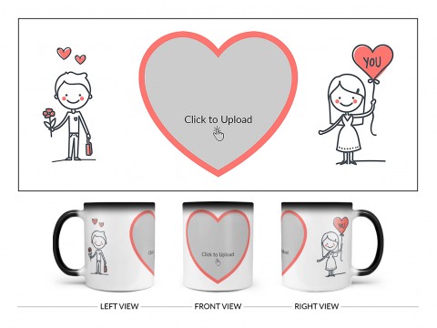 Boy Holding Flower And Girl Holding Balloon Design On Magic Black Mug Boy Holding Flower And Girl Holding Balloon Design On Magic Black Mug