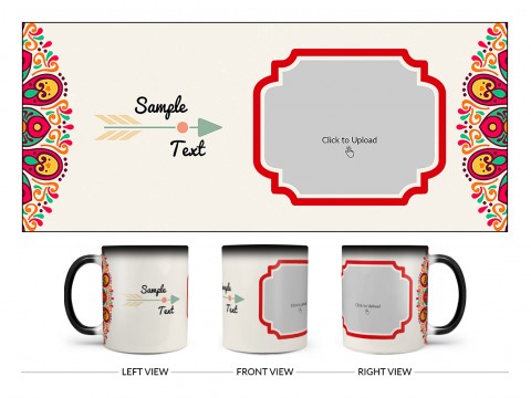 Colourful Floral Art With Arrow Design On Magic Black Mug Colourful Floral Art With Arrow Design On Magic Black Mug