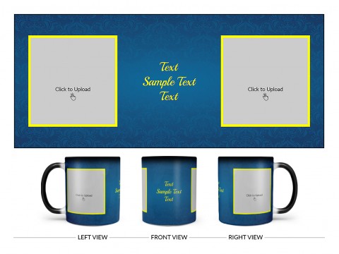Dark Blue Flower Pattern Background With Yellow border Design On Magic Black Mug