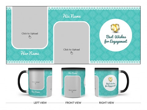 Best Wishes For Engagement With Couple Pic Upload Design On Magic Black Mug Best Wishes For Engagement With Couple Pic Upload Design On Magic Black Mug