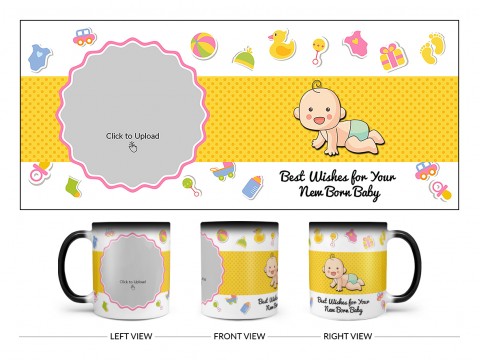 Best Wishes For Your New Born Baby Design On Magic Black Mug Best Wishes For Your New Born Baby Design On Magic Black Mug