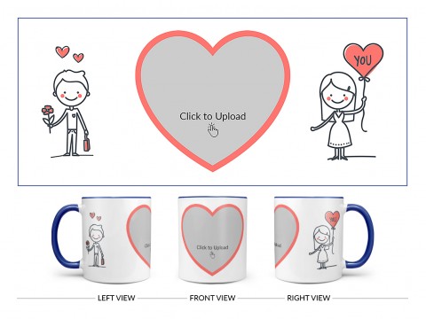 Boy Holding Flower And Girl Holding Balloon Design On Dual Tone Blue Mug