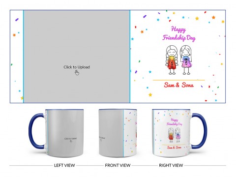 Happy Friendship Day Design On Dual Tone Blue Mug