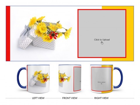 Yellow Color Flowers in Basket Design On Dual Tone Blue Mug Yellow Color Flowers in Basket Design On Dual Tone Blue Mug