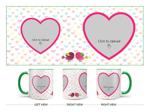 Love Symbol Pattern Background With 2 Heart Shape Pic Upload Upload Design On Dual Tone Green Mug Love Symbol Pattern Background With 2 Heart Shape Pic Upload Upload Design On Dual Tone Green Mug
