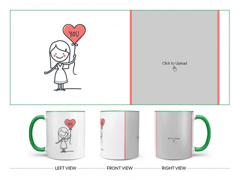 Girl Holding A Love Balloon Design On Dual Tone Green Mug