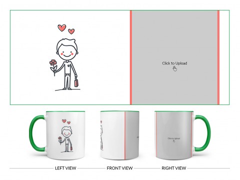 Boy Holding Roses Design On Dual Tone Green Mug