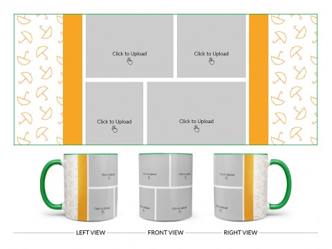 Orange Colour Umbrella Pattern Background With 4 Pic Upload Upload Design On Dual Tone Green Mug Orange Colour Umbrella Pattern Background With 4 Pic Upload Upload Design On Dual Tone Green Mug