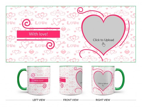 Love Pattern Background With Pink Heart Design On Dual Tone Green Mug Love Pattern Background With Pink Heart Design On Dual Tone Green Mug