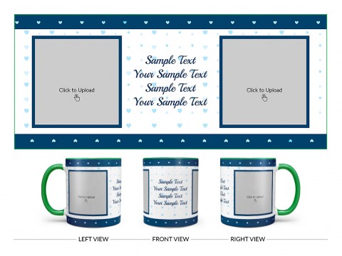 Dark Blue Love Symbols borders With Love Symbol Background Design On Dual Tone Green Mug