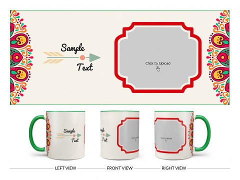 Colourful Floral Art With Arrow Design On Dual Tone Green Mug