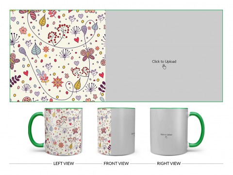 Multiple Trees, Flower & Butterfly’s Pattern Background Design On Dual Tone Green Mug Multiple Trees, Flower & Butterfly’s Pattern Background Design On Dual Tone Green Mug