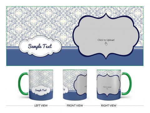Flower Pattern Background With Dark Blue Border Design On Dual Tone Green Mug
