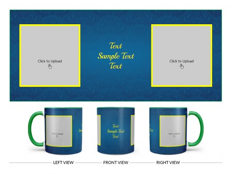 Dark Blue Flower Pattern Background With Yellow border Design On Dual Tone Green Mug
