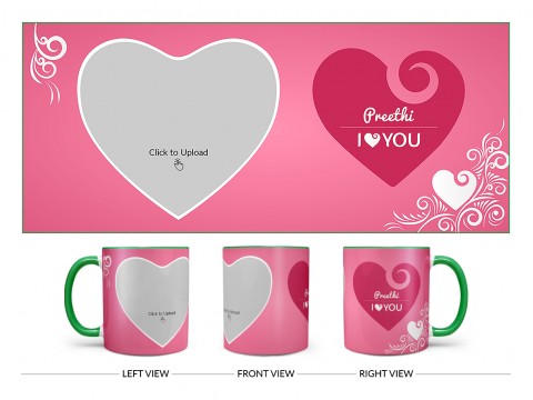 I Love You Design On Dual Tone Green Mug