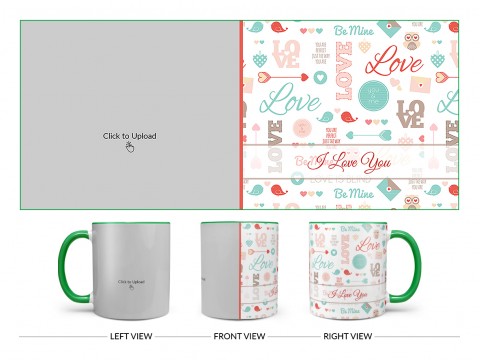 Love, You & Me, Birds Pattern Background Design On Dual Tone Green Mug Love, You & Me, Birds Pattern Background Design On Dual Tone Green Mug
