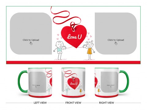 Love You Tag Design On Dual Tone Green Mug Love You Tag Design On Dual Tone Green Mug