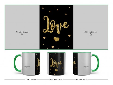 Gold Textured Love Design On Dual Tone Green Mug