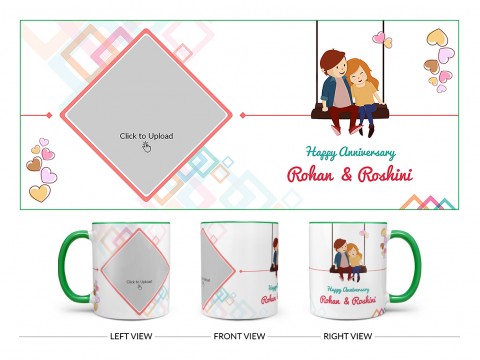 Happy Anniversary Design On Dual Tone Green Mug
