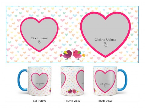 Love Symbol Pattern Background With 2 Heart Shape Pic Upload Upload Design On Dual Tone Sky Blue Mug Love Symbol Pattern Background With 2 Heart Shape Pic Upload Upload Design On Dual Tone Sky Blue Mug